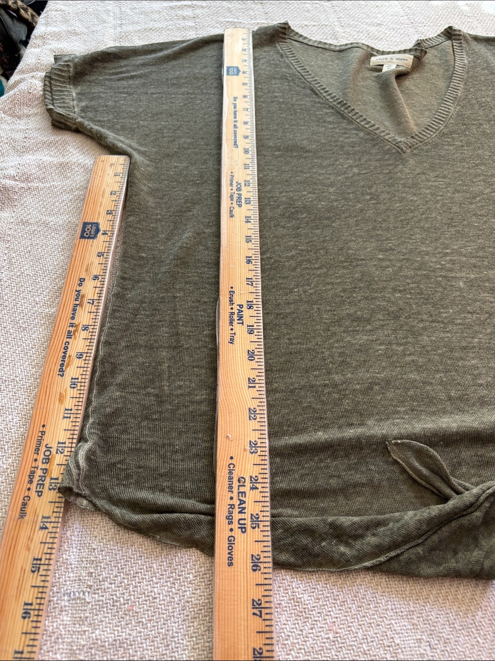 Cloth & Stone Olive Textured Linen Front Tie Tshirt Top Size XL - Picture 10 of 14